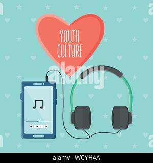 smartphone with music player application and earphones vector illustration design Stock Vector
