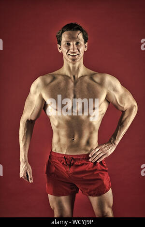 Man muscular athlete stand confidently. Attractive guy muscular chest.  Proud of excellent shape. Muscular bodybuilder concept. Healthy and strong.  Macho handsome with muscular torso. Improve yourself Stock Photo - Alamy