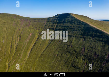 Aerial drone view of the twin peaks of mountains Corn Du and Pen-y-Fan in the Brecon Beacons of Wales, UK Stock Photo