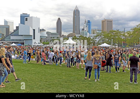 Visitors attend the 2019 Picklefest on the northcoast harbour in downtown Cleveland, Ohio, USA. Stock Photo