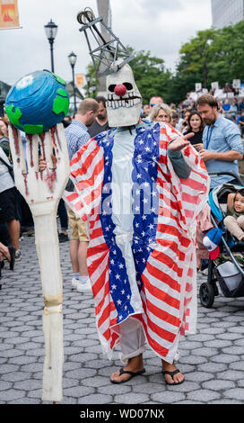 New York, NY - August 28, 2019:  Activists greet 16-year-old climate activist Greta Thunberg at press conference at North Cove Marina Stock Photo