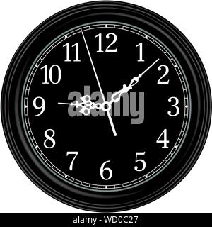 Black round wall clock. Home decor. Vector illustration Stock Vector
