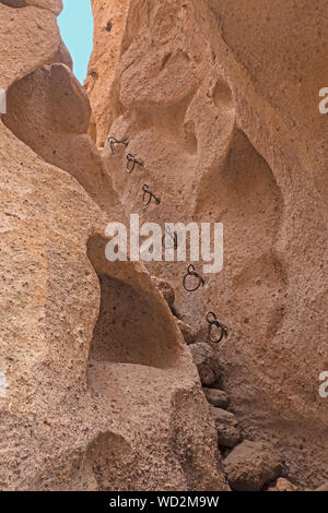 Rings to Help Hikers in a Narrow Canyon on the Ring Trail in Banshee Canyon in the Mojave National Preserve in California Stock Photo