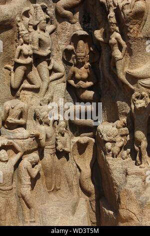 Arjuna's Penance, Bas-relief carving, Mamallapuram, Tamil Nadu, India Stock Photo