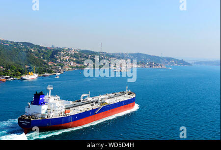 A crude oil tanker crossing the Bosphorus straits. Stock Photo