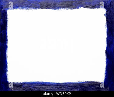 Rectangular blue picture frame painted background isolated on white background. Painted with real oil color by hand on canvas. Stock Photo