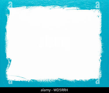Rectangular turquoise picture frame painted background isolated on white background. Painted with real oil color by hand on canvas. Stock Photo