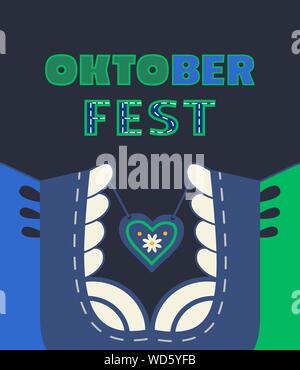 Oktoberfest dirndl, lettering simple flat color vector poster Stock Vector
