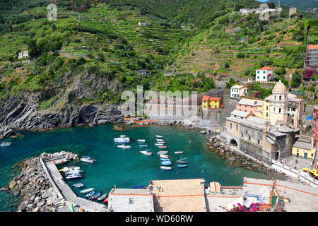 Vernazza, one of the famous Cinque Terre fishing villages now a major summertime destination- Italy Stock Photo