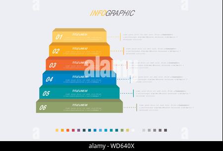 Infographic template. 6 stairs design with beautiful colors. Vector timeline elements for presentations. Stock Vector