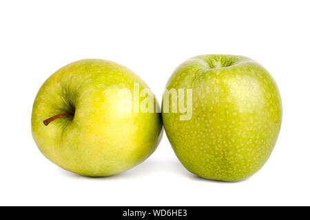 Two green apples on white background isolated close up macro Stock Photo