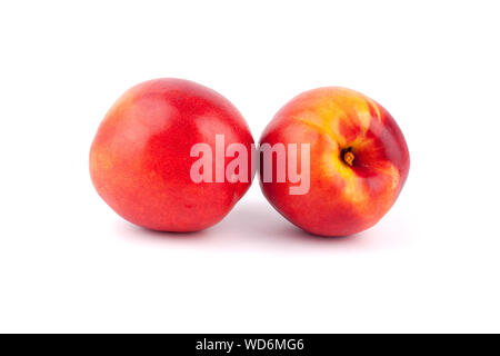 Two whole peaches on a white background isolated close up Stock Photo
