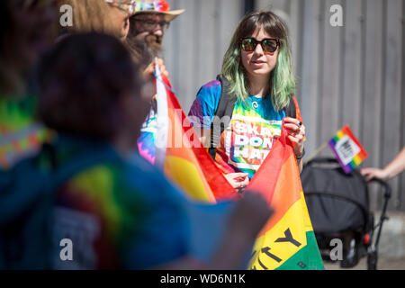 © Chris Bull. 24/8/19  MANCHESTER   , UK.   Manchester Pride 2019 parade through Manchester city centre today (Saturday 24th August). This year's them Stock Photo