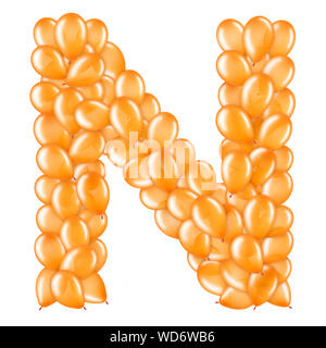Orange letter N from helium balloons part of English alphabet. Stock Photo