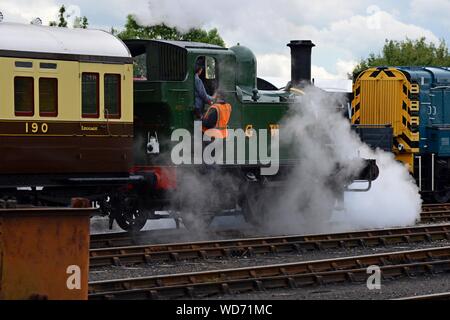 Ex GWR 14xx class No 1450 with a GWR autocoach train at Didcot Railway Centre, Oxfordshire Stock Photo