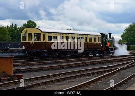 Ex GWR 14xx class No 1450 with a GWR autocoach train at Didcot Railway Centre, Oxfordshire Stock Photo