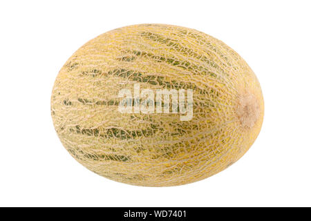 Yellow melon with green stripes on white background isolated close up Stock Photo