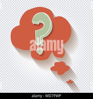 Cartoon question mark with thought bubble on a transparent background. Question mark in grunge retro style. Vector illustration. Stock Vector