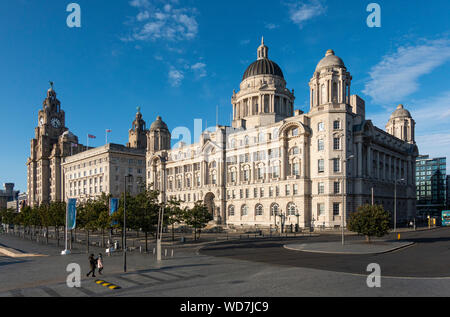 The Three Graces at Pier Head in Liverpool Stock Photo