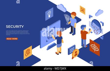 Isometric security technology and scanning icons, digital vector infographic illustration Stock Vector