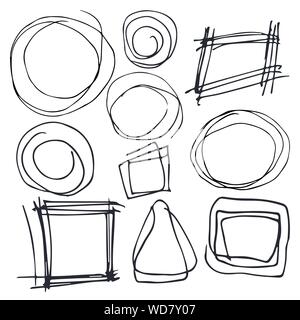 Frames and text boxes in grunge texture style. Hand drawn set of texture template elements for your design. Vector illustration Stock Vector