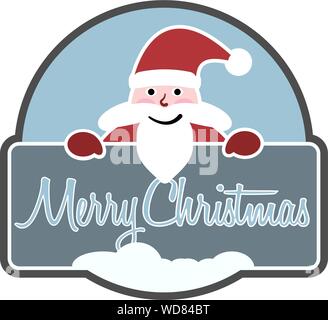 Merry Christmas badge or sticker with Santa Claus holding sign vector illustration Stock Vector