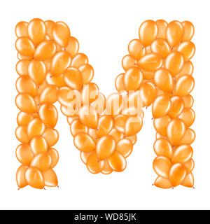 Orange letter M from helium balloons part of English alphabet. Stock Photo