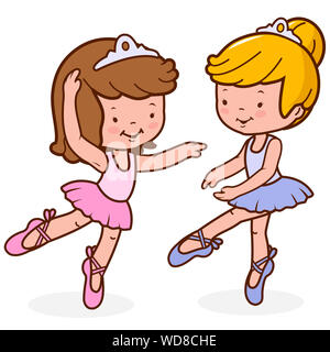 Illustration of two cute ballerina dancer girls dancing. Stock Photo