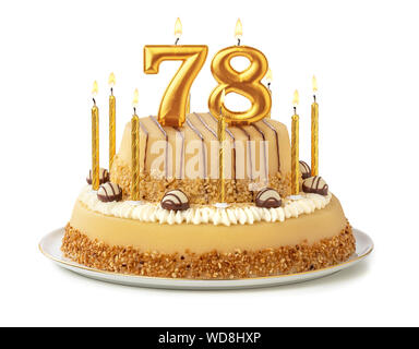 Festive cake with golden candles - Number 78 Stock Photo