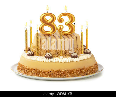 Festive cake with golden candles - Number 83 Stock Photo