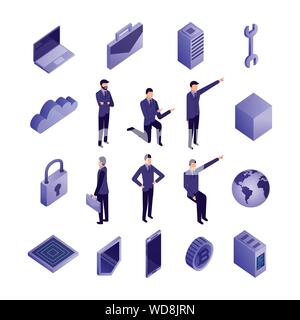 bundle of business people and data center icons Stock Vector