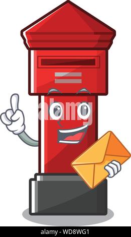 With envelope Pillar box sticks the character wall Stock Vector