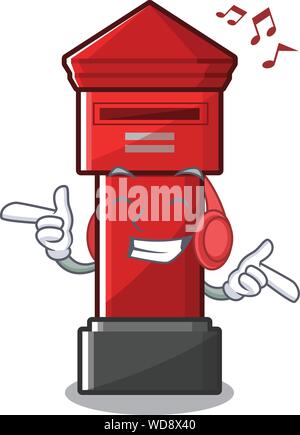 Listening music pillar box isolated in the mascot Stock Vector