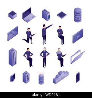 bundle of business people and data center icons Stock Vector