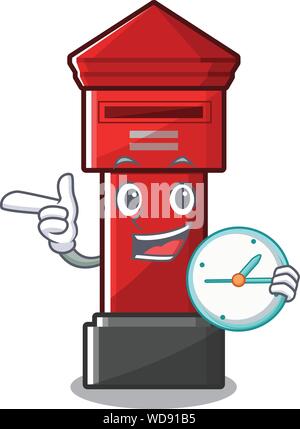 With clock Pillar box sticks the character wall Stock Vector