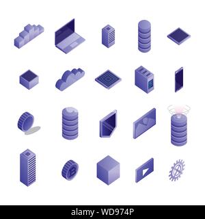 bundle of data center icons Stock Vector