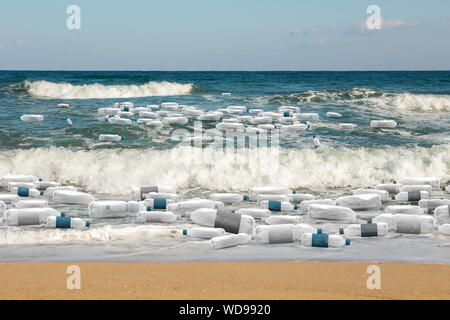 Plastic bottles on the beach. Pollution of the World ocean by plastic waste Stock Photo