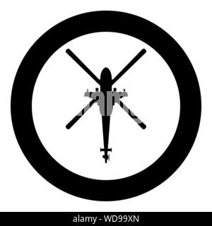 Helicopter top view Battle helicopter icon in circle round black color vector illustration flat style simple image Stock Vector