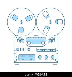 Reel Tape Recorder Icon. Thin Line With Blue Fill Design. Vector Illustration. Stock Vector