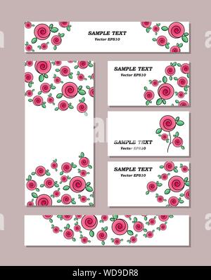 Flower patterns of different sizes with stylized roses, with bouquets of roses. For romantic and easter design. Vector illustration EPS10 Stock Vector