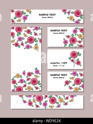 Flower patterns of different sizes with stylized roses, with bouquets of roses. For romantic and easter design. Vector illustration EPS10 Stock Vector