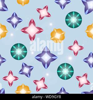 Seamless pattern with colorful scattered gems on light background. Colorful illustration in realistic style. Vector illustration EPS10 Stock Vector
