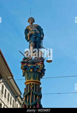 Gerechtigkeitsbrunnen fountain statue representing justice. Old Town, Bern, Switzerland Stock Photo