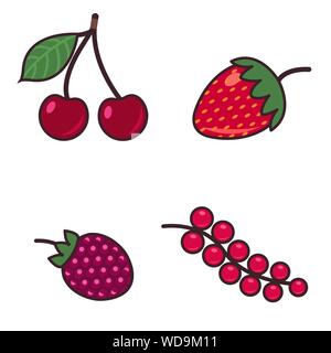 Colorful cartoon set illustration of different kinds of berries. Isolated on white. Vector illustration EPS10 Stock Vector