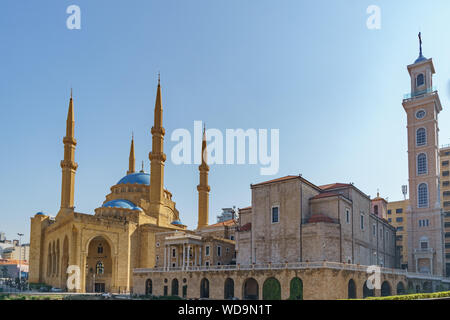 Saint George Maronite Greek Orthodox Cathedral and the Mohammad Al-Amin Mosque Stock Photo