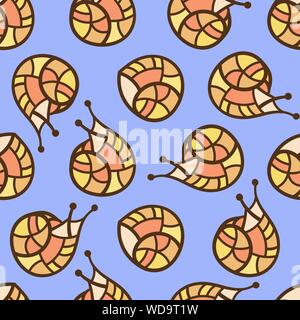 Seamless pattern with snails drawn in the style of hand drawn. Colorful illustration. EPS10. Clipping mask applied. Stock Vector