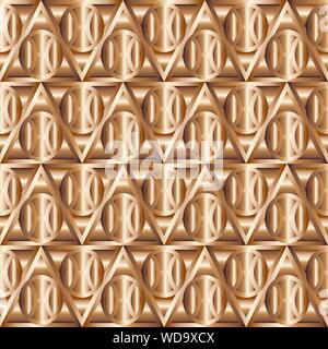 Fashion seamless pattern with geometric shapes, creating the effect of volume. Colorful illustration, eps10. Clipping mask applied. Stock Vector