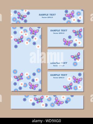 Flower patterns of different sizes with butterflies, daisies and cornflowers. For romantic and easter design. Vector illustration EPS10 Stock Vector