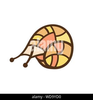 Cute snail drawn in the style of hand drawn. Colorful illustration isolated on white background. Vector EPS10 Stock Vector