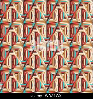 Fashion seamless pattern with geometric shapes, creating the effect of volume. Colorful illustration, eps10. Clipping mask applied. Stock Vector
